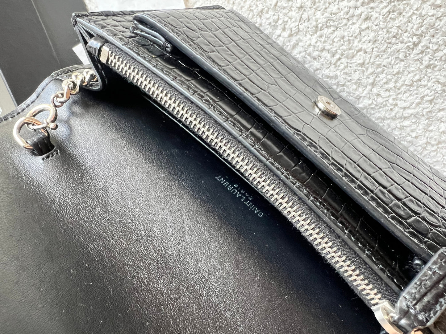 Yves Saint Laurent (YSL) Black Croc Mini Sunset Top Handle (RRP £1,445)