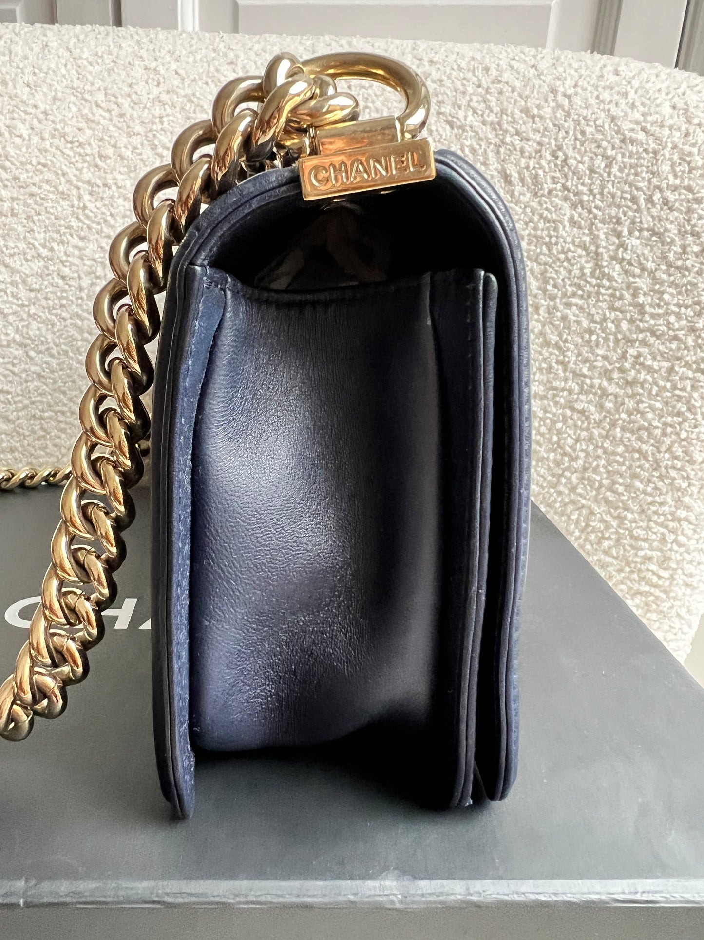 Chanel Navy Blue Lambskin Medium Boy Bag (RRP £5800)