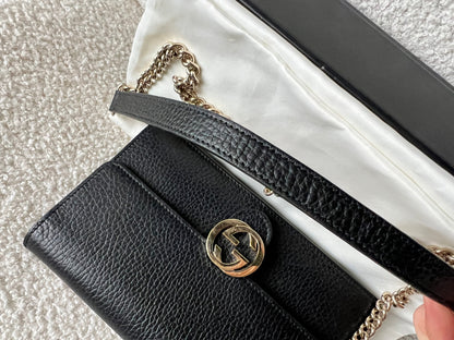 Gucci Black Interlocking GG Chain Wallet