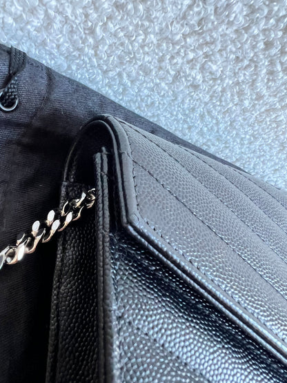 Yves Saint Laurent (YSL) Black Cassandra Envelope Chain Wallet (RRP £870)