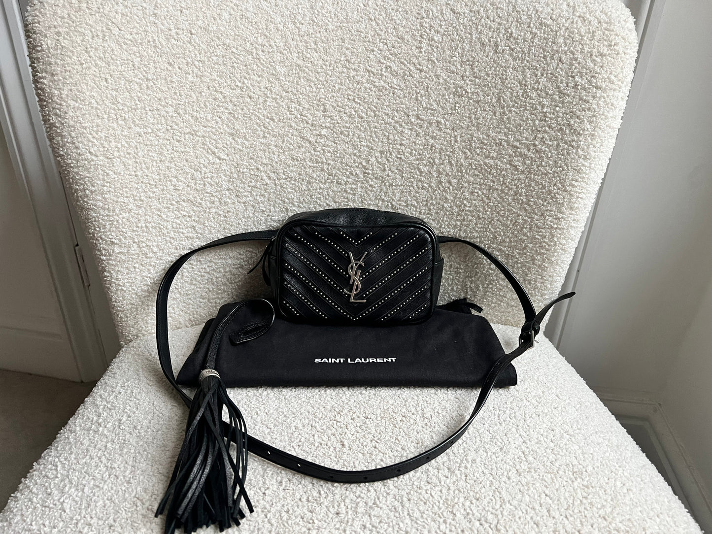 Yves Saint Laurent (YSL) Black Studded Lou Belt Bag