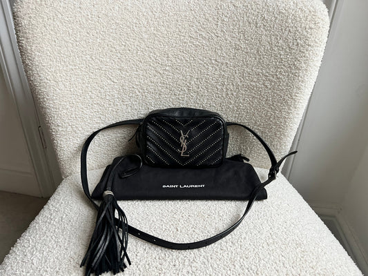 Yves Saint Laurent (YSL) Black Studded Lou Belt Bag