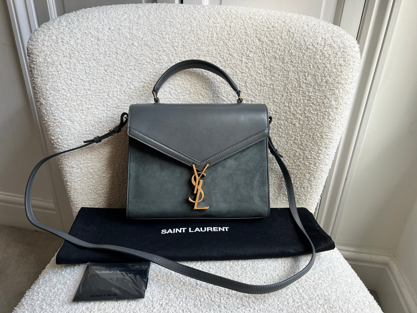 Saint Laurent YSL Cassandra Top Handle with Strap in Storm Grey Calfskin & Suede (RRP £2740)