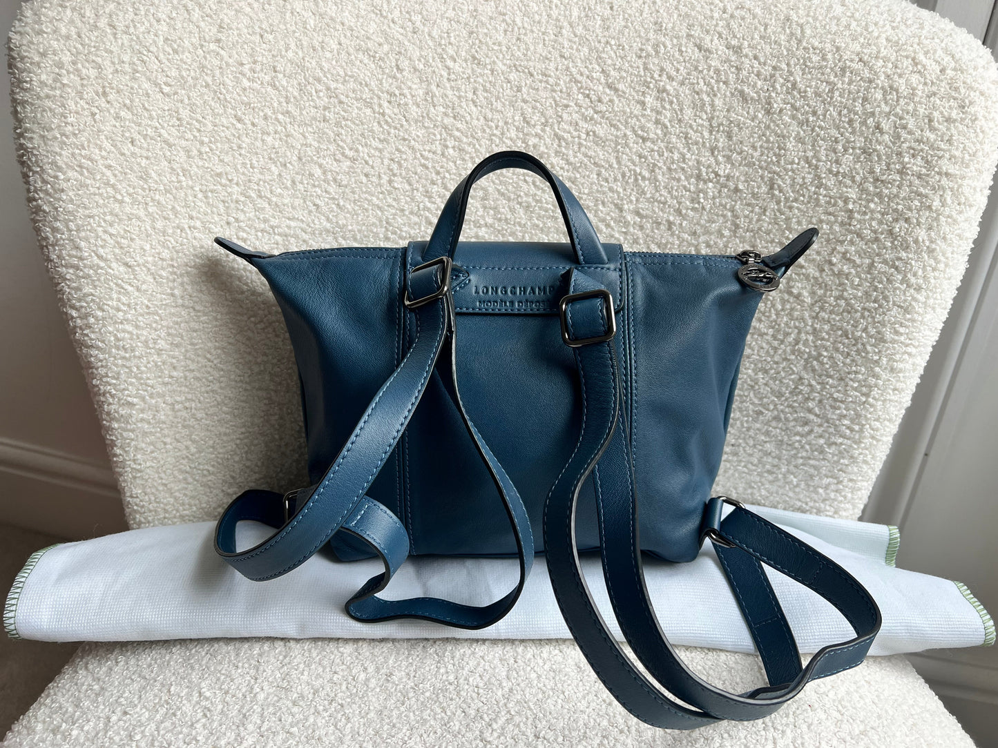 Longchamp Blue Leather Pliage Mini Backpack (RRP £320)