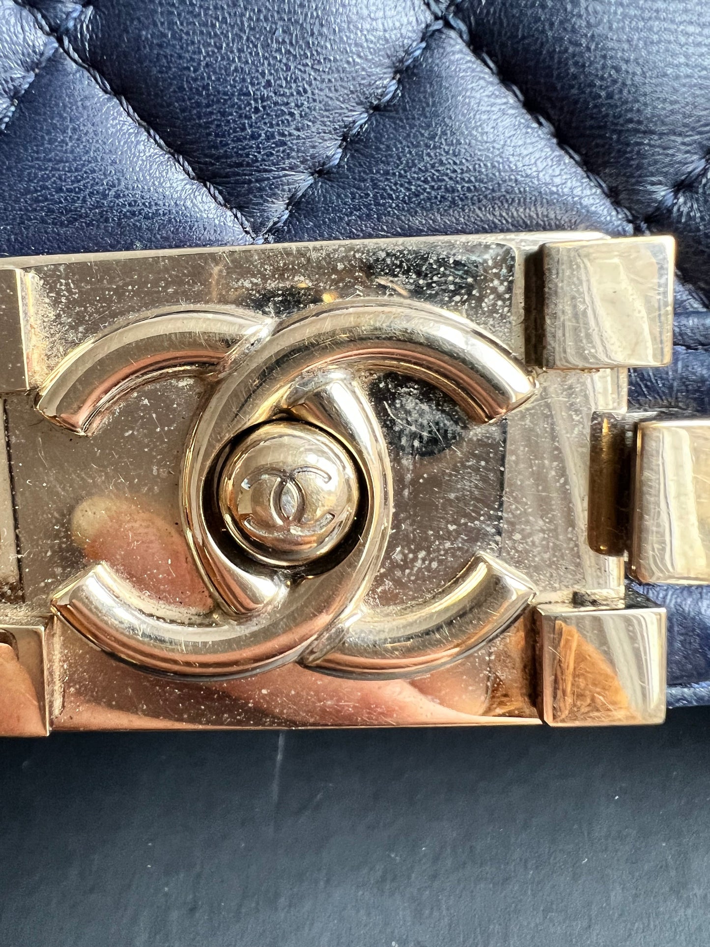 Chanel Navy Blue Lambskin Medium Boy Bag (RRP £5800)