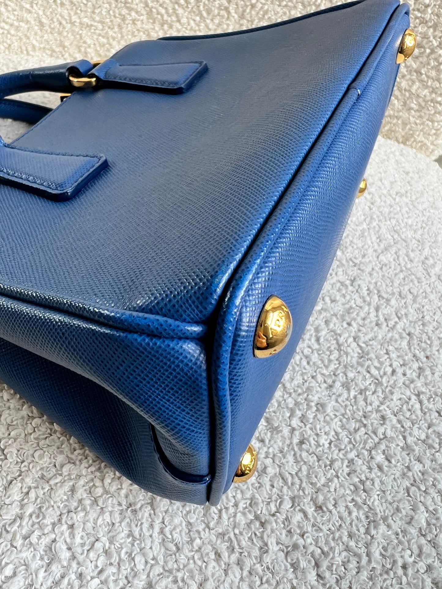 Prada Blue Saffiano Lux Leather Micro Double Zip Tote