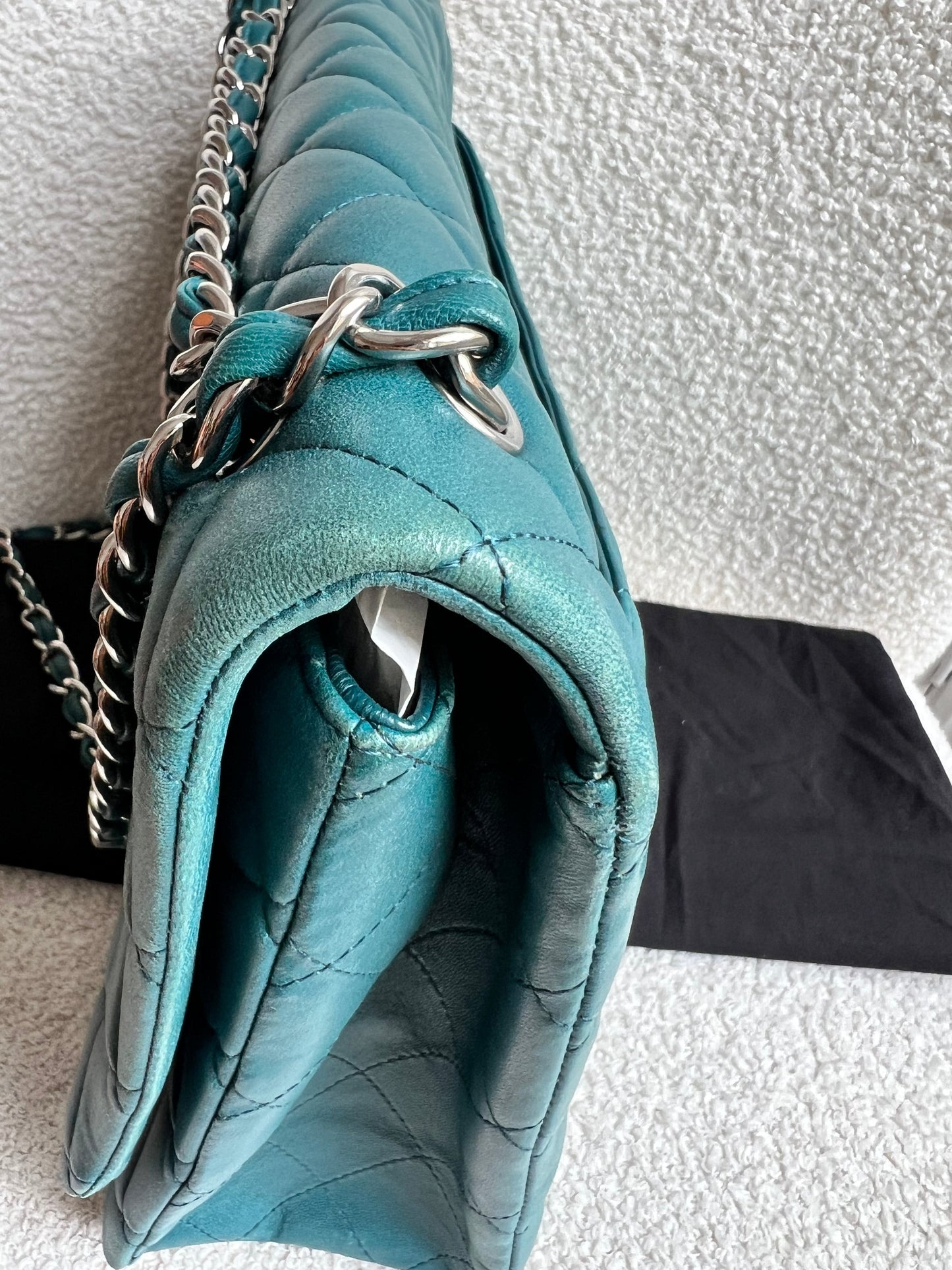 Chanel Maxi Single Flap in Teal Lambskin Silver Hardware
