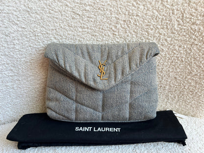 Yves Saint Laurent (YSL) Puffer Clutch Pouch in Blue Quilted Denim (RRP £710)