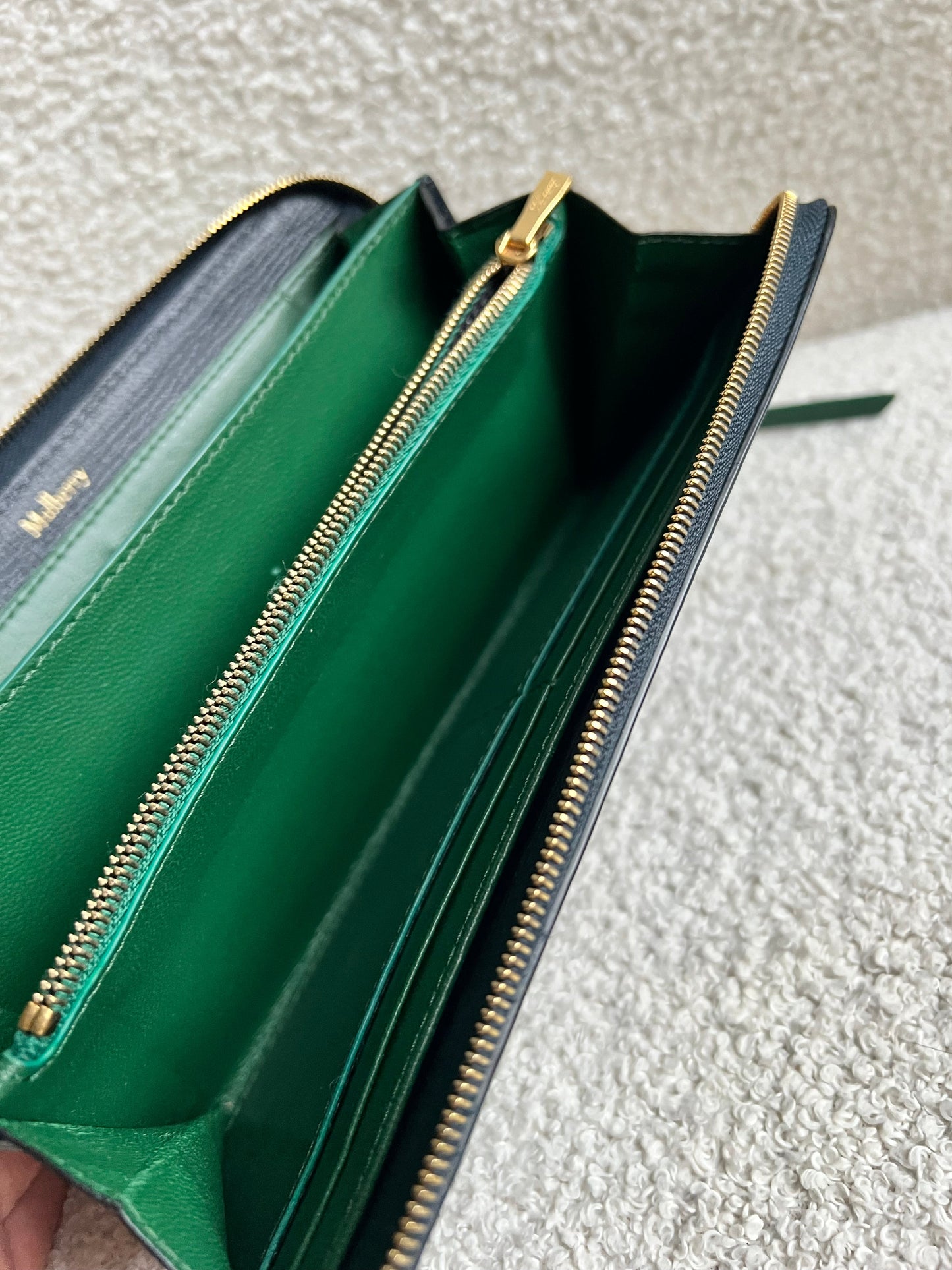 Mulberry Medium Part Around Zip Wallet in Navy and Emerald Printed Goat