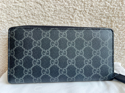 Gucci Black Grey GG Canvas zip around wallet
