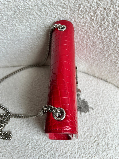 Yves Saint Laurent (YSL) Red Croc Small Kate with Silver Hardware (RRP £1,675)