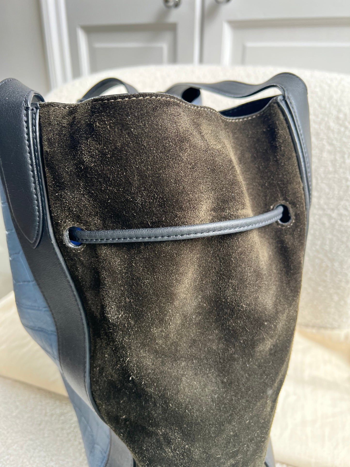 Mulberry Pale Navy Matte Croc, Silky Calf and Suede Millie Tote (£1,095)