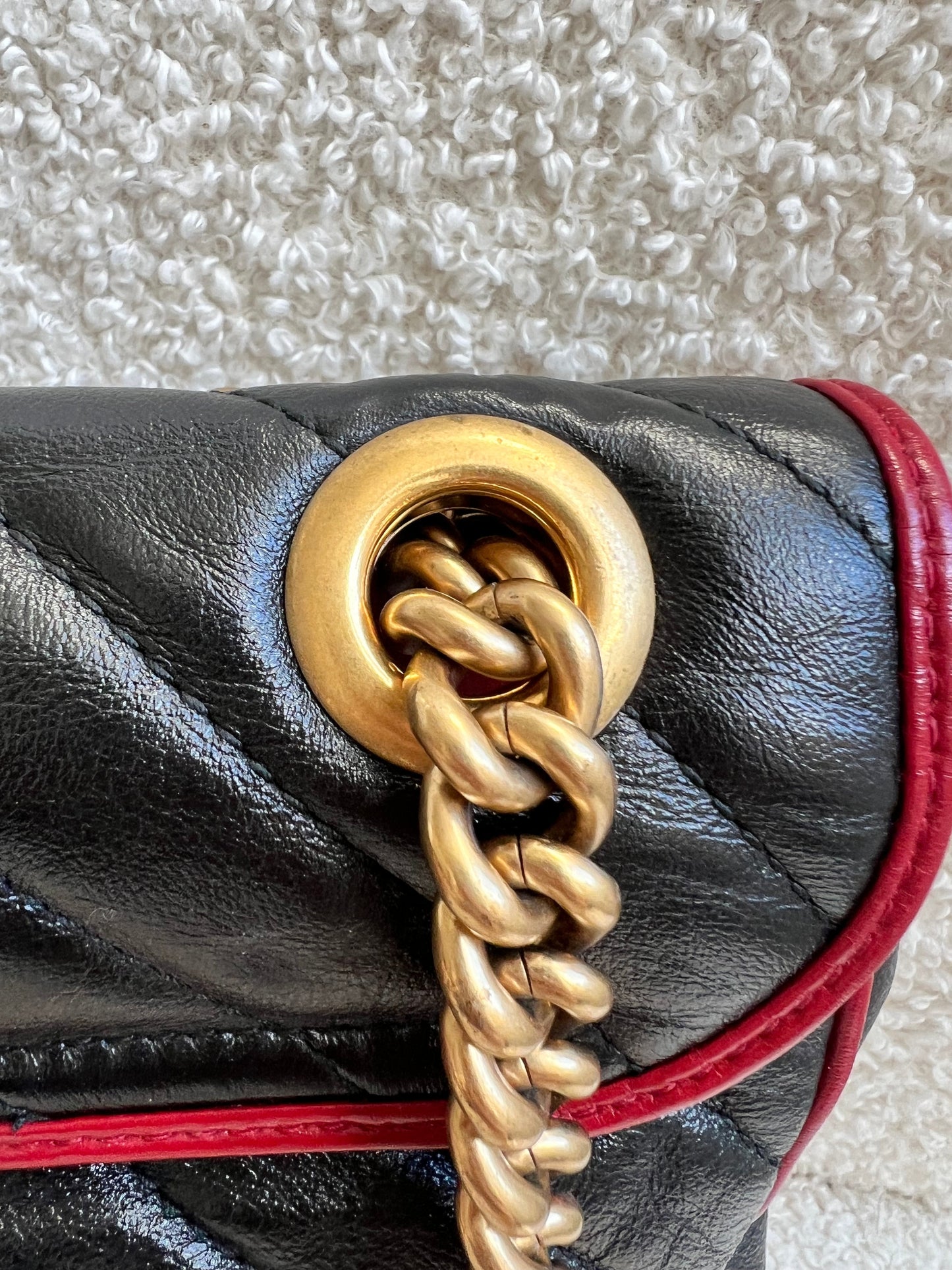 Gucci GG Black and Red Torchon Marmont Small Shoulder Bag