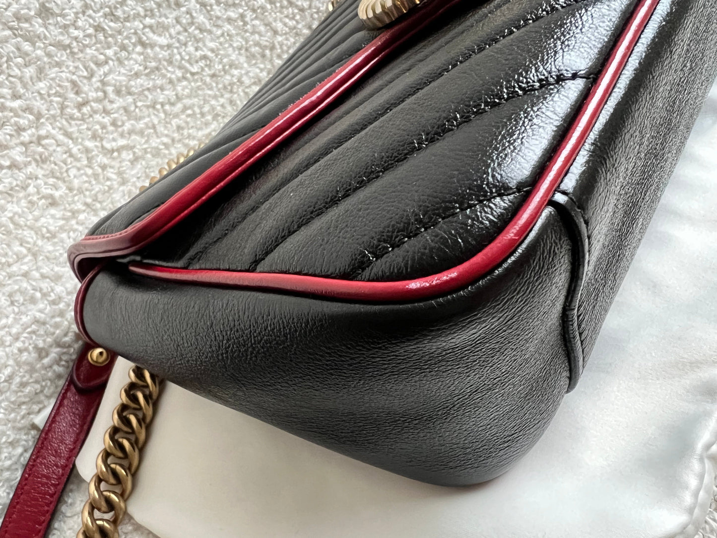 Gucci GG Black and Red Torchon Marmont Small Shoulder Bag