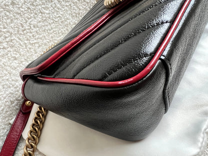 Gucci GG Black and Red Torchon Marmont Small Shoulder Bag