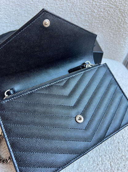 Yves Saint Laurent (YSL) Black Cassandra Envelope Chain Wallet (RRP £870)
