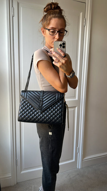 Yves Saint Laurent (YSL) Large Black on Black Envelope Bag (RRP £2,400)
