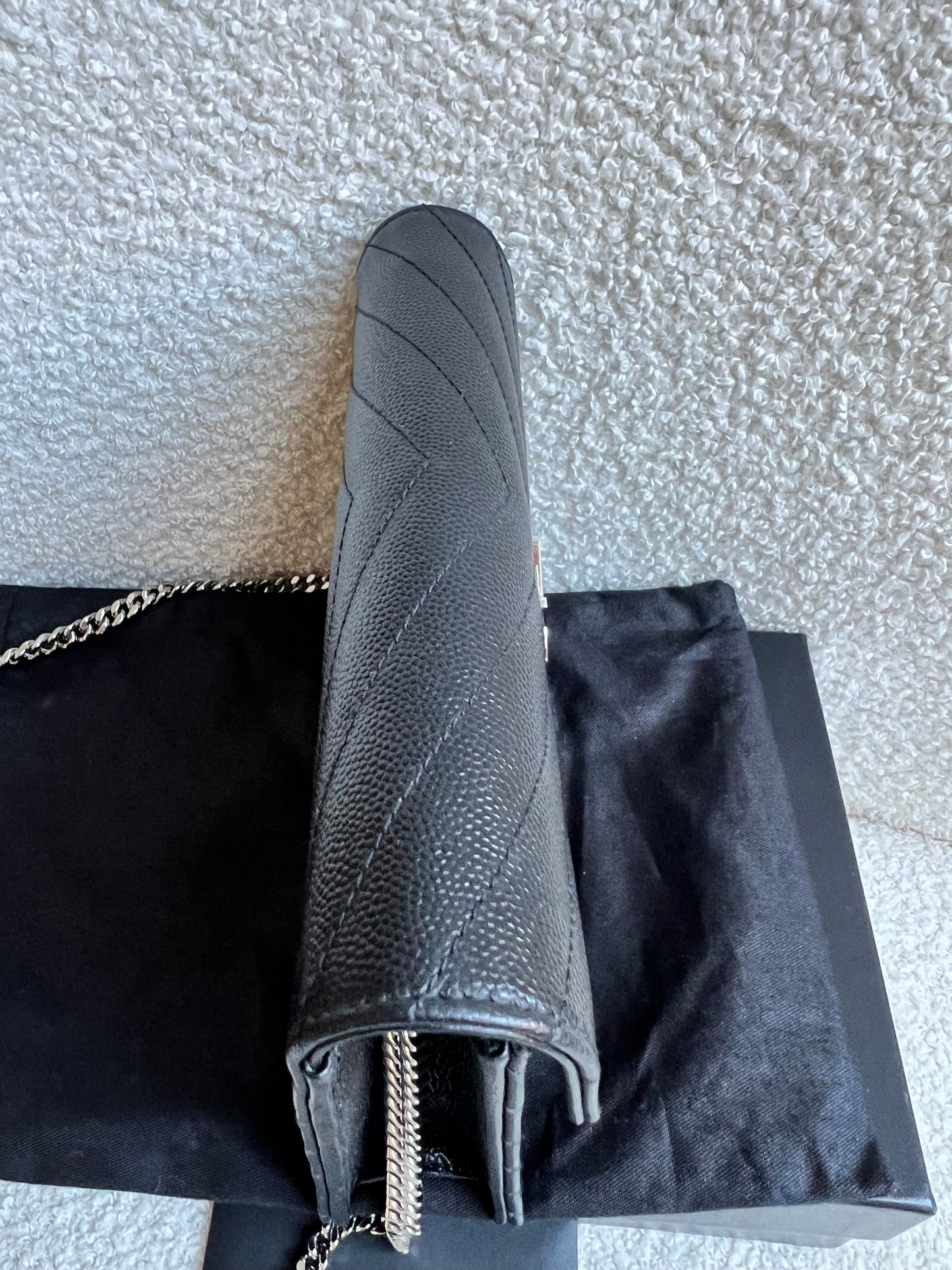 Yves Saint Laurent (YSL) Black Cassandra Envelope Chain Wallet (RRP £870)