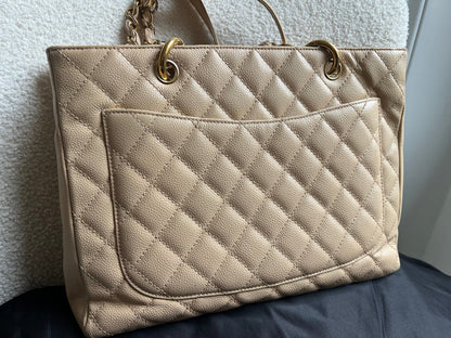 Chanel Beige Caviar Grand Shopper Tote gold hardware (GST)
