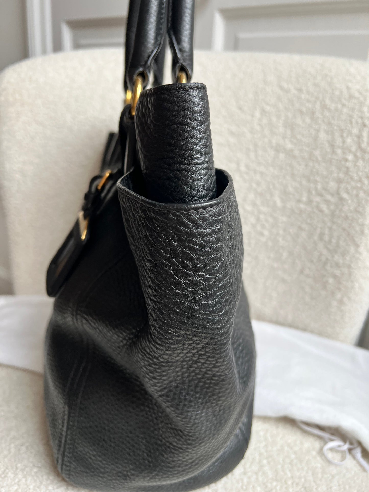 Prada Black Vitello Daino Side Pocket Tote