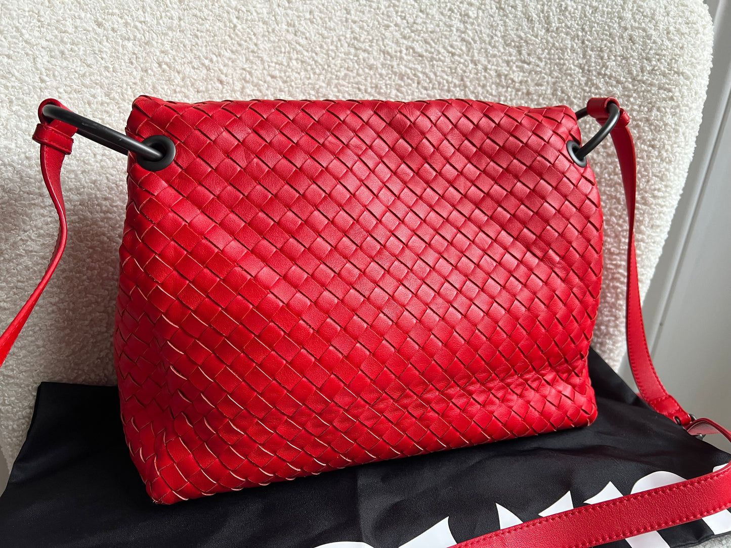 Bottega Veneta Red Intreciatto Flap Shoulder Bag