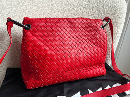 Bottega Veneta Red Intreciatto Flap Shoulder Bag
