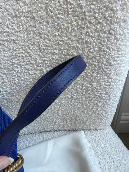Gucci GG Blue Mini Velvet Marmont Mini Shoulder Bag