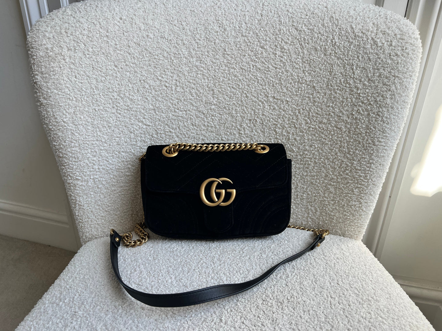Gucci GG Black Velvet Marmont Mini Shoulder Bag (RRP £1395)