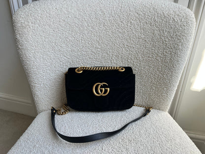 Gucci GG Black Velvet Marmont Mini Shoulder Bag (RRP £1395)
