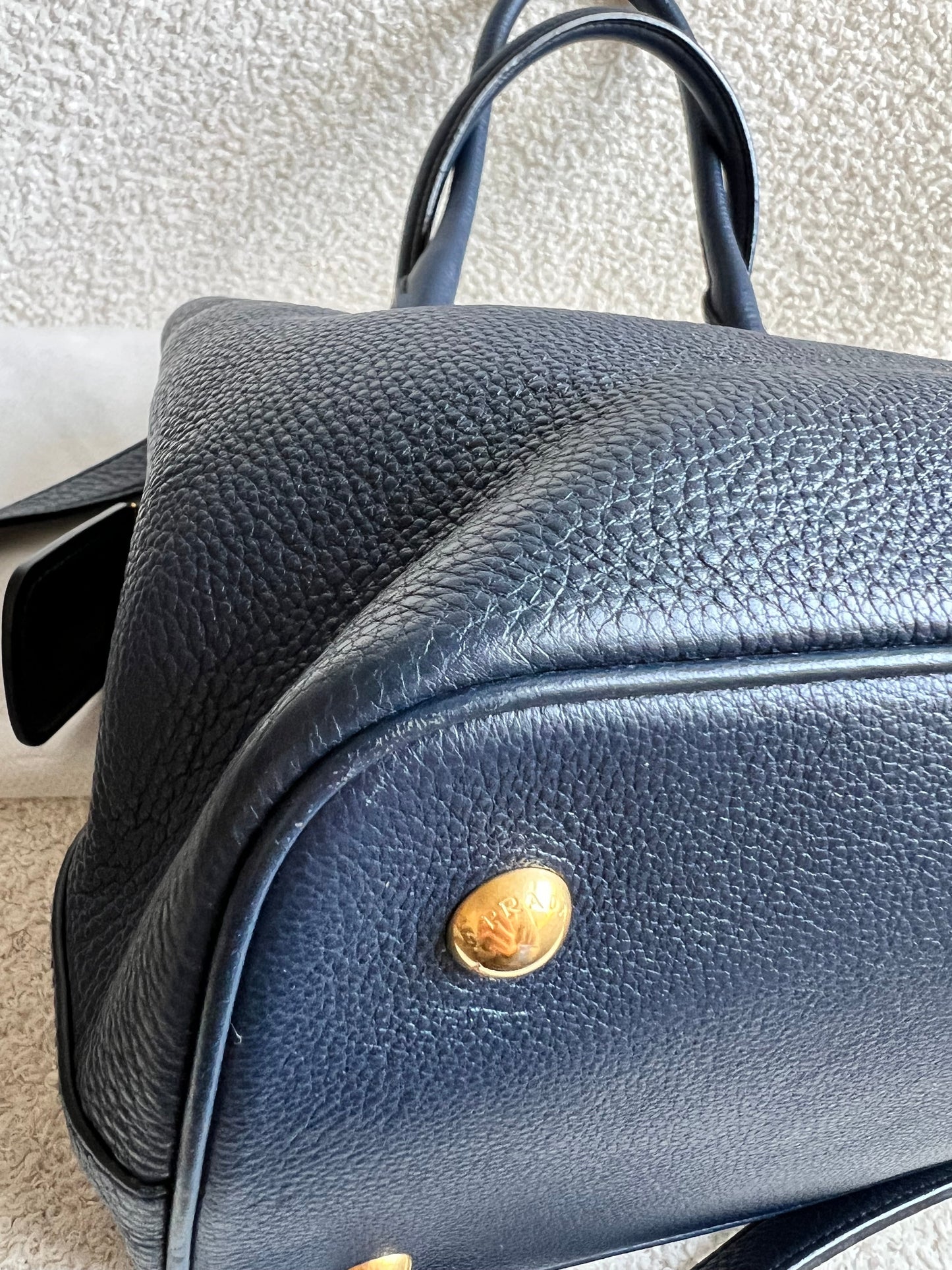 Prada Blue Vitello Daino Two Way Tote