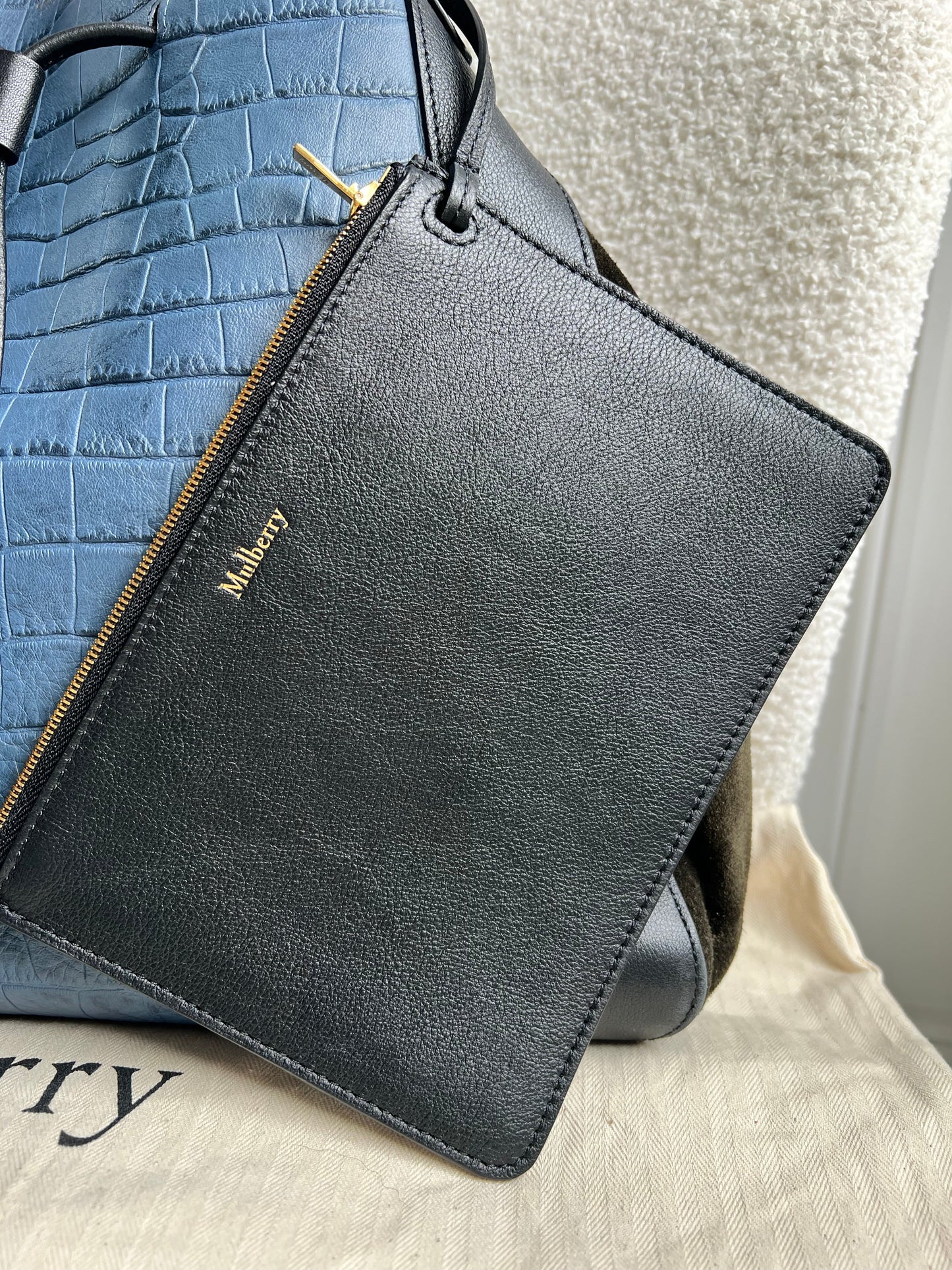 Mulberry Pale Navy Matte Croc, Silky Calf and Suede Millie Tote (£1,095)
