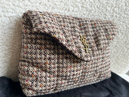 Yves Saint Laurent (YSL) Puffer Clutch Pouch in Tweed (RRP £710)
