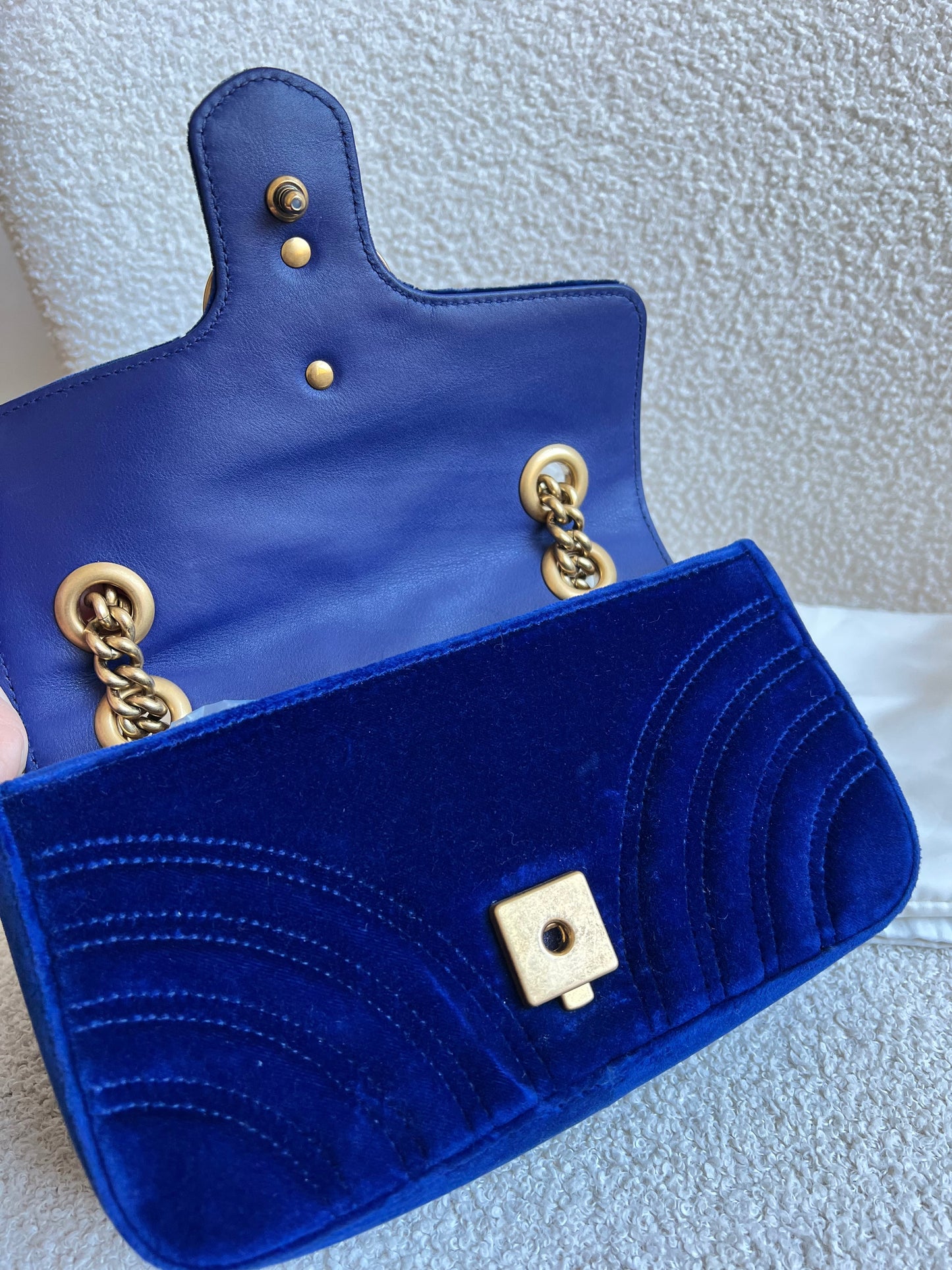 Gucci GG Blue Mini Velvet Marmont Mini Shoulder Bag