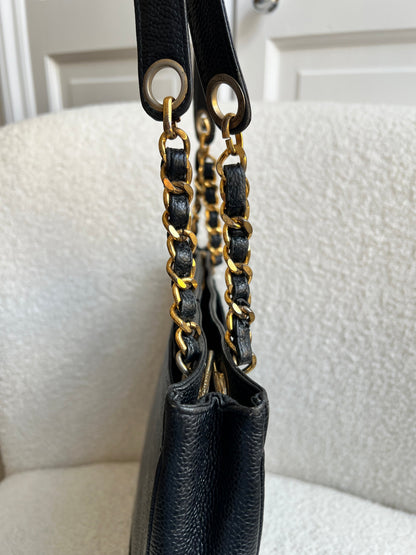 Chanel Vintage Black Caviar Chain Tote with 24k Gold Hardware