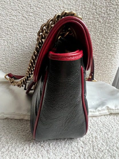 Gucci GG Black and Red Torchon Marmont Small Shoulder Bag