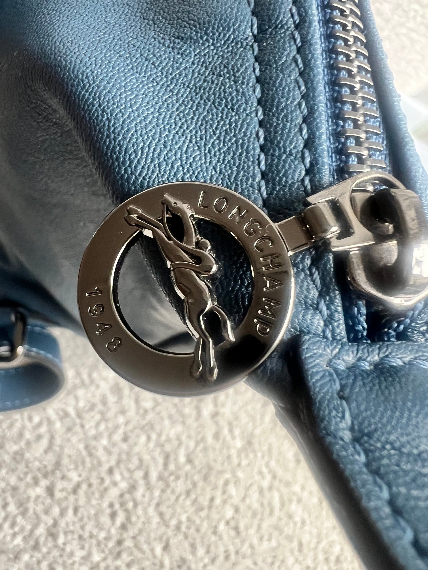 Longchamp Blue Leather Pliage Mini Backpack (RRP £320)