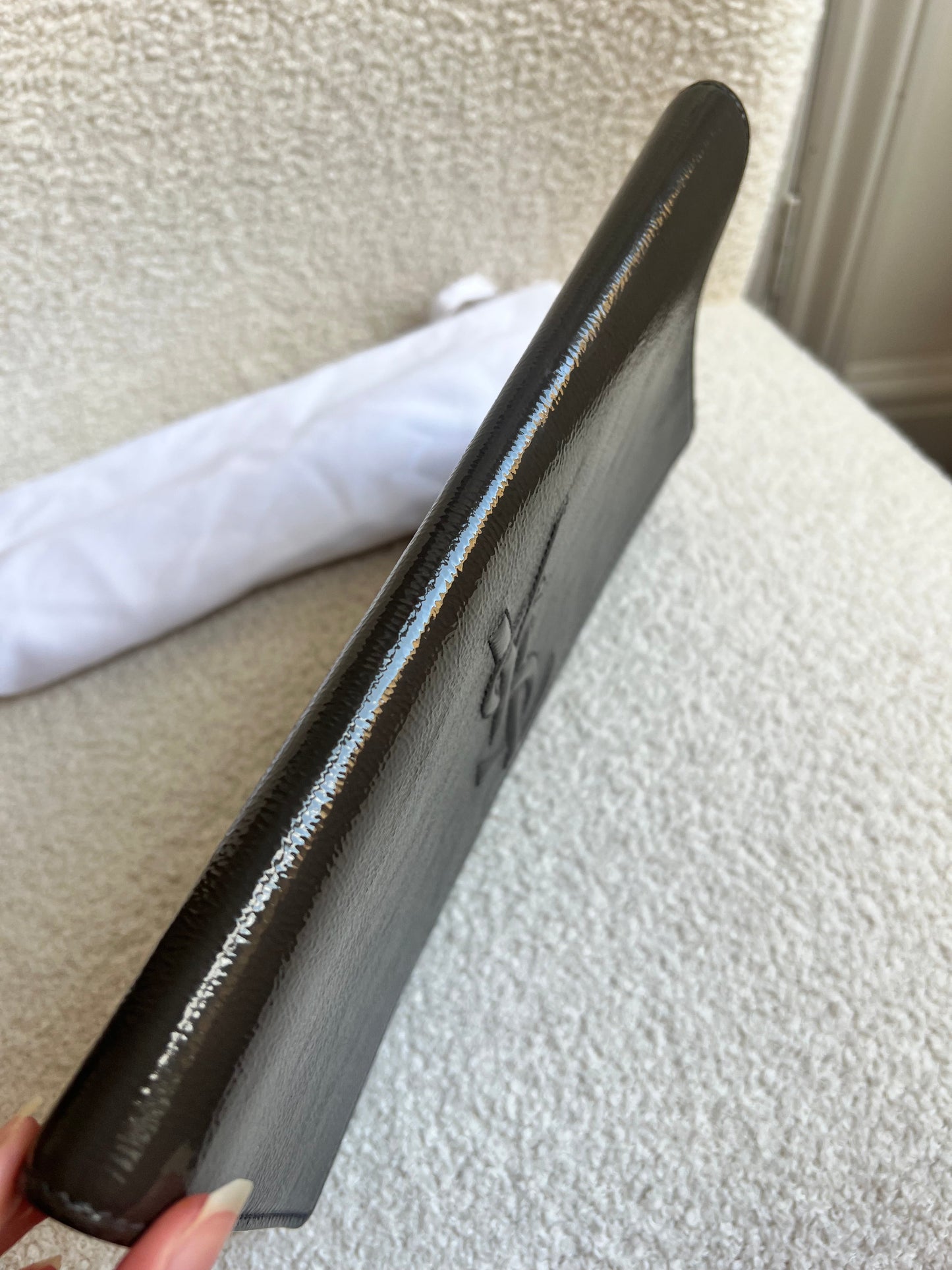 Yves Saint Laurent (YSL) Grey Patent Belle de Jour Clutch