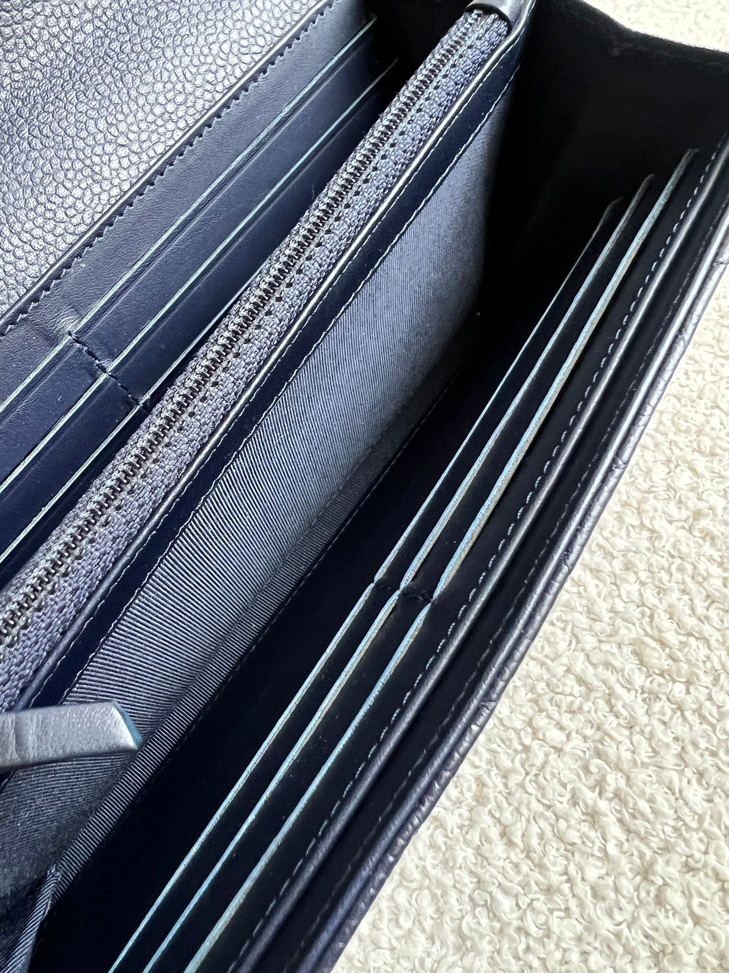Chanel Navy Caviar Flap Wallet with silver Hardware