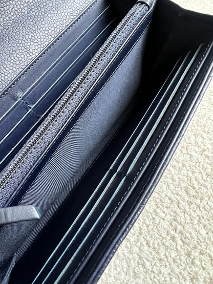 Chanel Navy Caviar Flap Wallet with silver Hardware