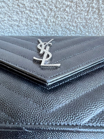 Yves Saint Laurent (YSL) Black Cassandra Envelope Chain Wallet (RRP £870)