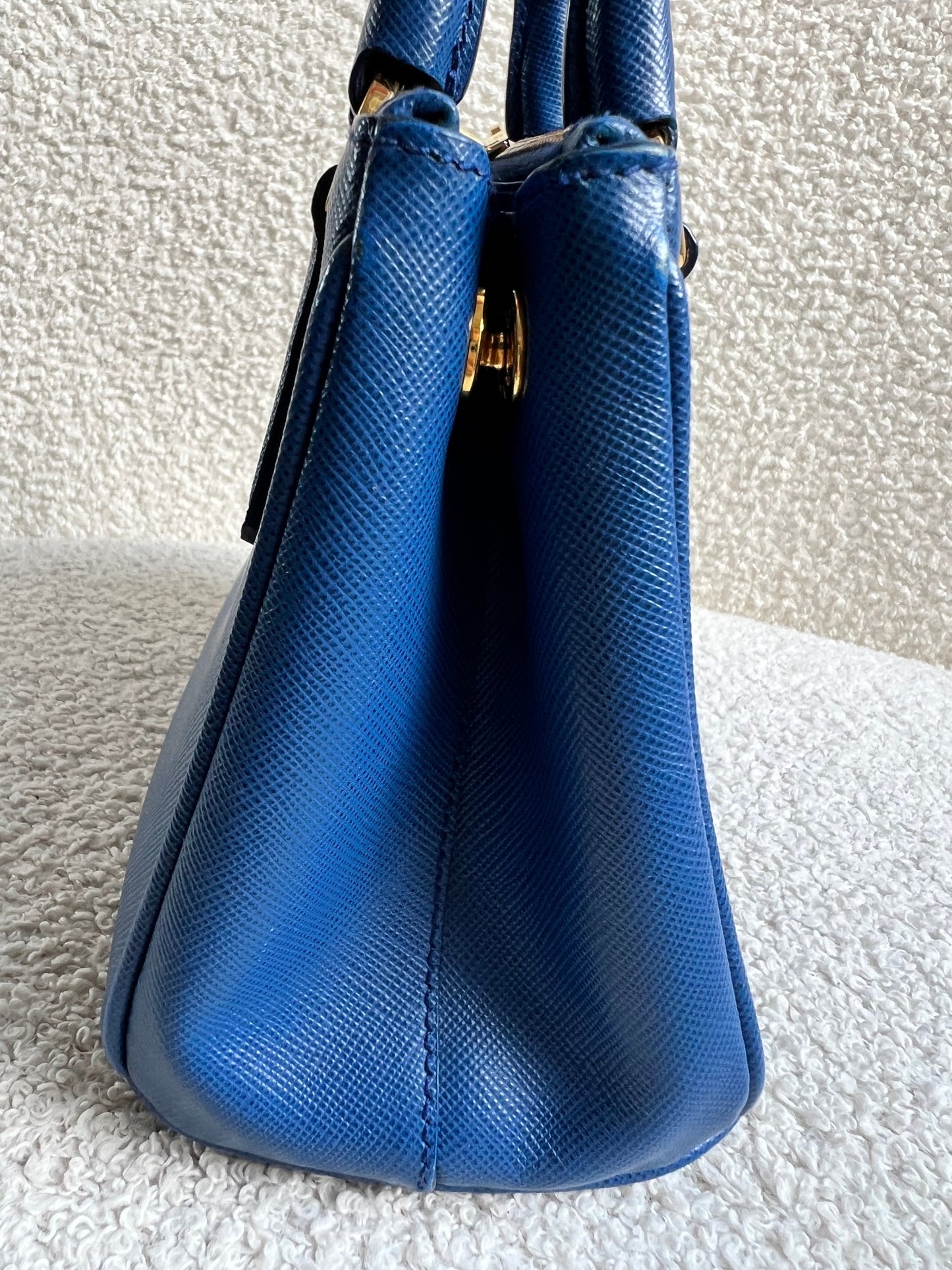 Prada Blue Saffiano Lux Leather Micro Double Zip Tote