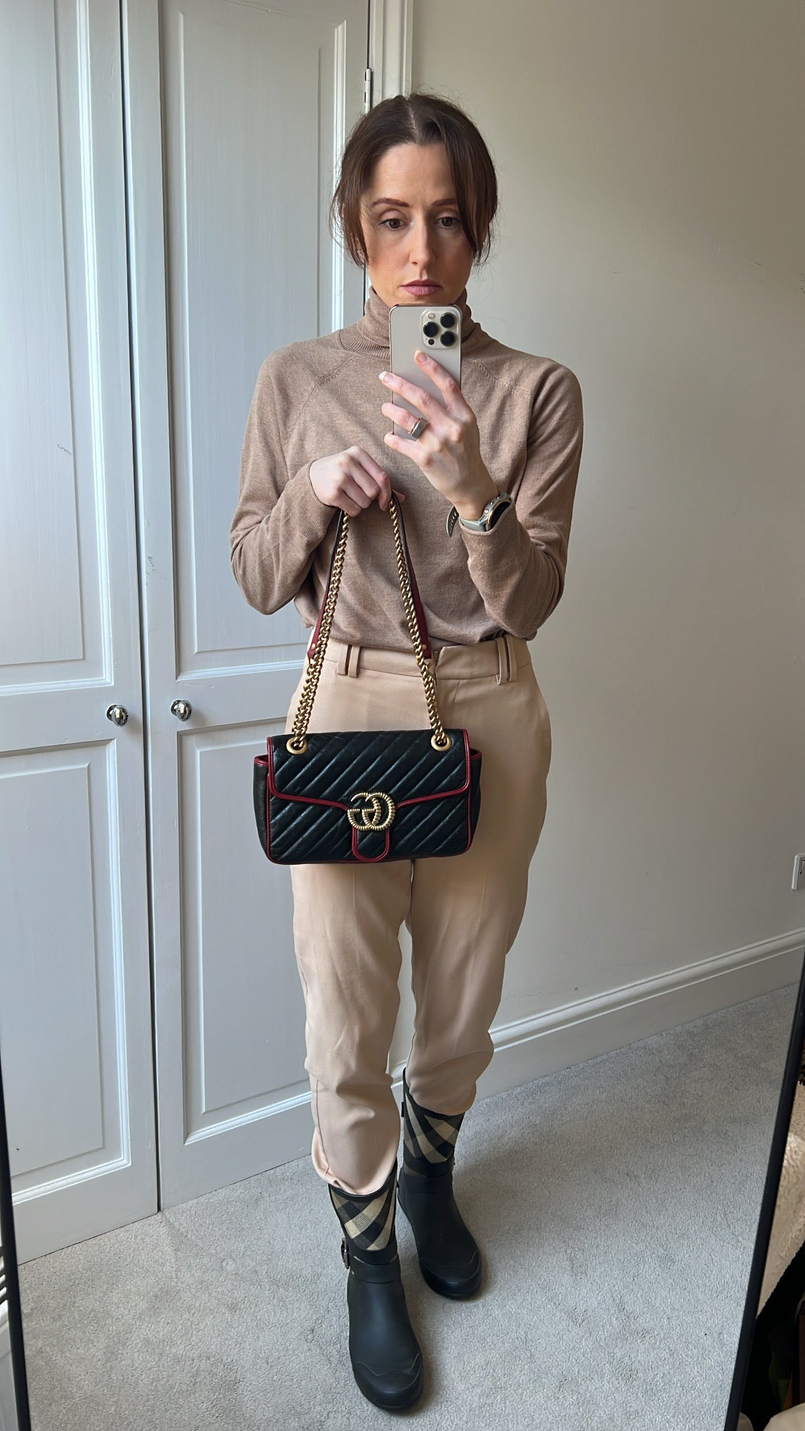 Gucci GG Black and Red Torchon Marmont Small Shoulder Bag