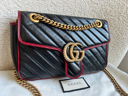 Gucci GG Black and Red Torchon Marmont Small Shoulder Bag