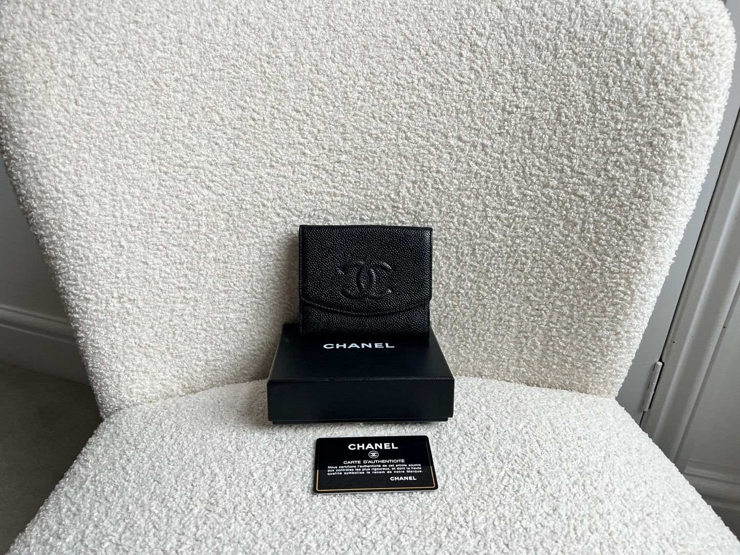 Chanel Black Caviar Timeless Small French Bifold Wallet