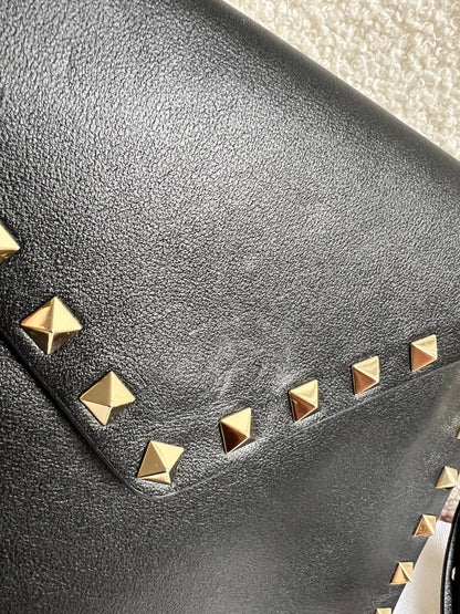 Valentino Garavani Rockstud Calfskin Clutch Pouch Black (RRP £570)