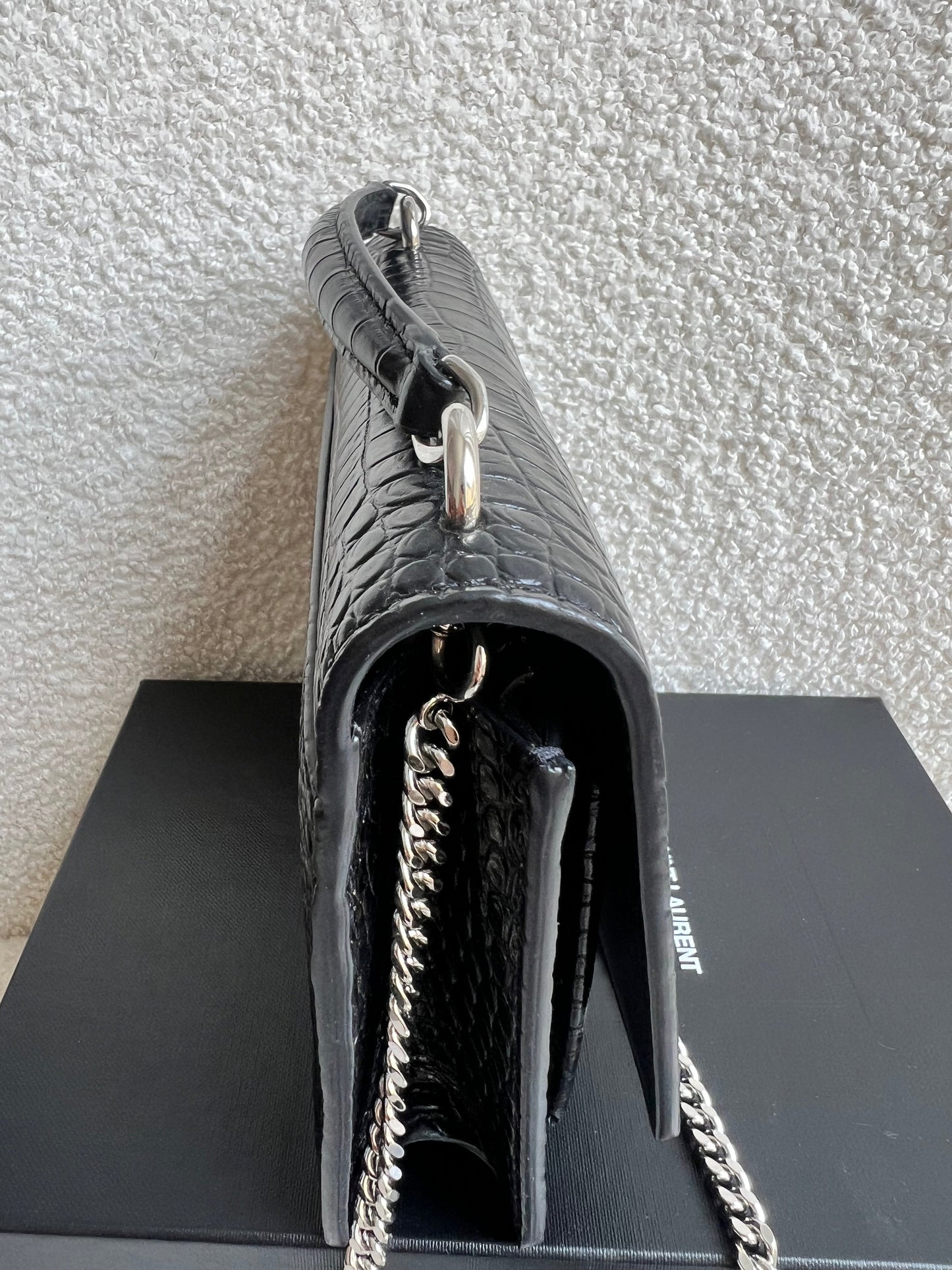 Yves Saint Laurent (YSL) Black Croc Mini Sunset Top Handle (RRP £1,445)