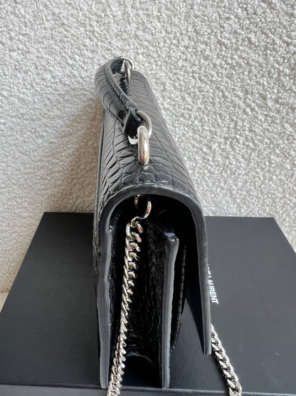 Yves Saint Laurent (YSL) Black Croc Mini Sunset Top Handle (RRP £1,445)