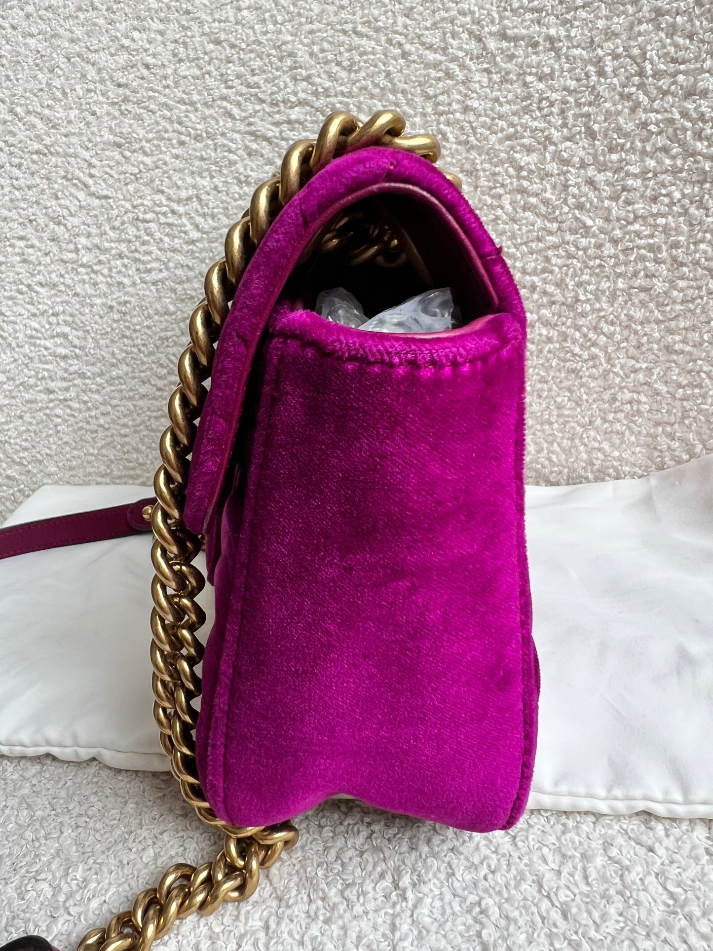 Gucci GG Fuchsia Velvet Marmont Small Shoulder Bag (RRP £1490)