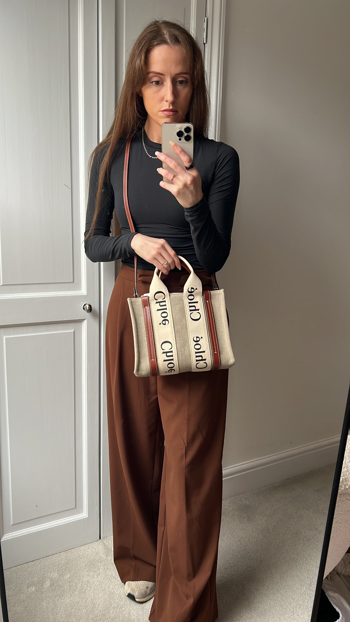 Chloe Small Soft Tan Linen Woody Tote Bag (£890)
