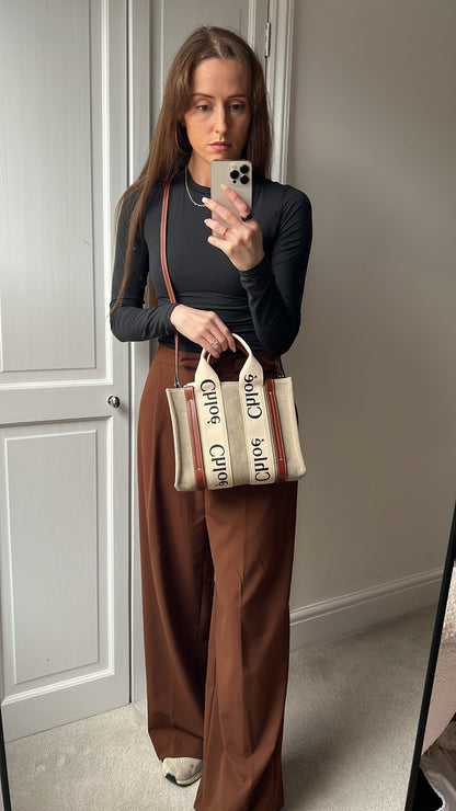 Chloe Small Soft Tan Linen Woody Tote Bag (£890)